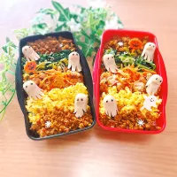 Snapdishの料理写真:簡単そぼろ丼少しだけハロウィン風弁当|Rino2525さん