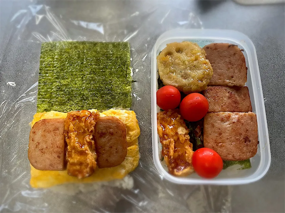 10/11  子のおにぎりポークと自分の弁当😌|なかちゃんたまごさん