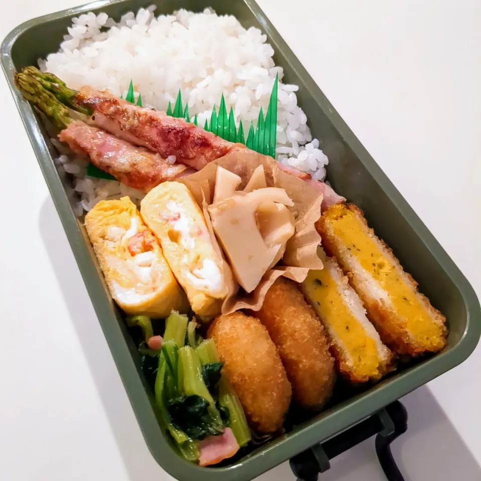 アスパラベーコン弁当🌷|きゅーさん