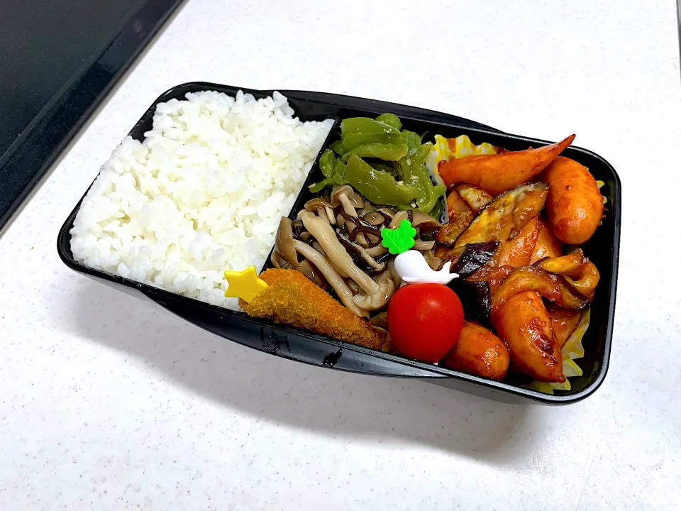 10/9 旦那弁当⁂ナスとウインナーのケチャップ炒め弁当|ゆさん