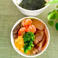 Snapdishの料理写真:煮豚と塩海老の海苔弁当|＊ayabianさん