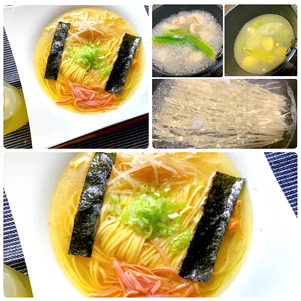 鶏皮と煮干し粉と白だしのラーメン|いーのさん