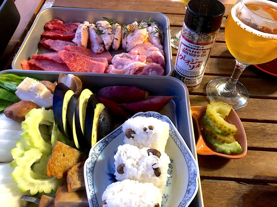 ベランダ焼肉　むかごご飯のおにぎり🍙も|じゅんさんさん