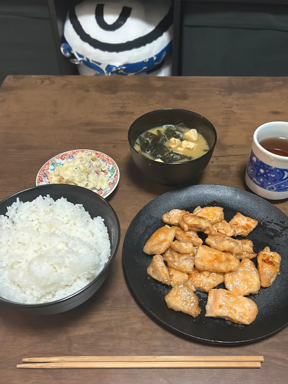 鶏マヨ 味噌汁 ポテトサラダ|自炊大学生さん