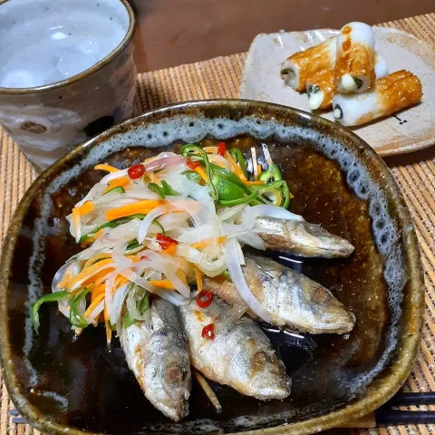 「日の出 便利なお酢糖質ゼロ」を使ってみたSnapdishの料理・レシピ写真:鯵南蛮漬け🐟️