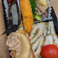 Snapdishの料理写真:ししゃもフライとカレイの煮物と大根の煮物弁当🍱😋|お弁父ちゃん‼️さん