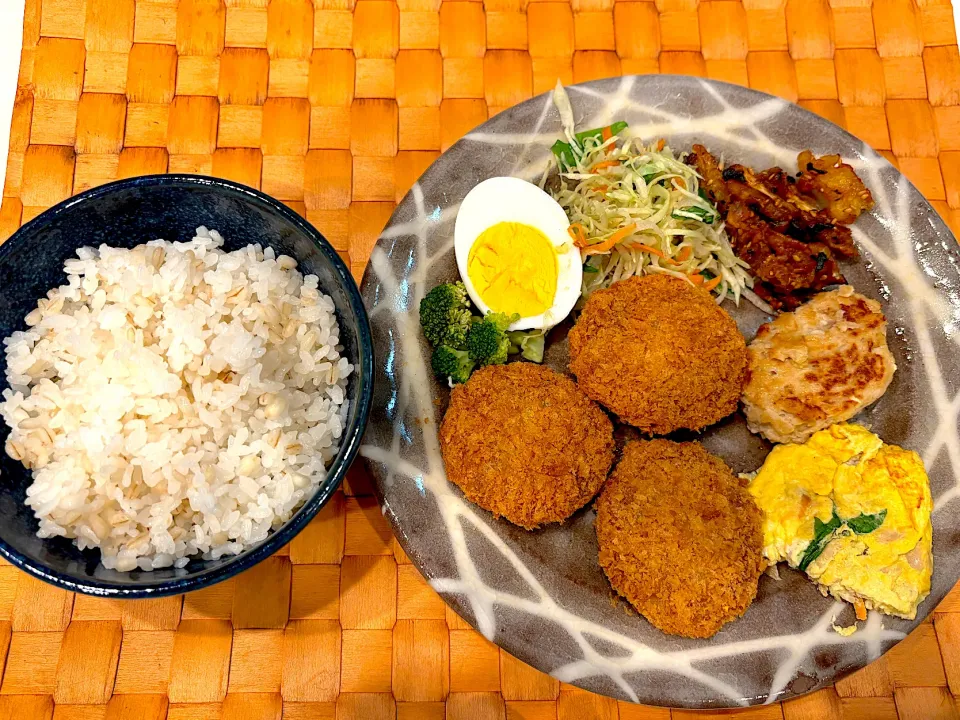 中学生息子のお昼ご飯🍚 ミンチカツと鶏バーグご飯🍚|Snow10さん