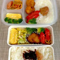 Snapdishの料理写真:野菜多め弁当。旦那さん、娘弁当。|ゆーこ。さん