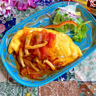 キノコのトマトソースがけオムライス🍄‍🟫