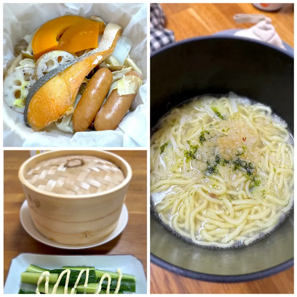 Snapdishの料理写真:鮭の蒸籠蒸し→蒸し汁ラーメン|morimi32さん