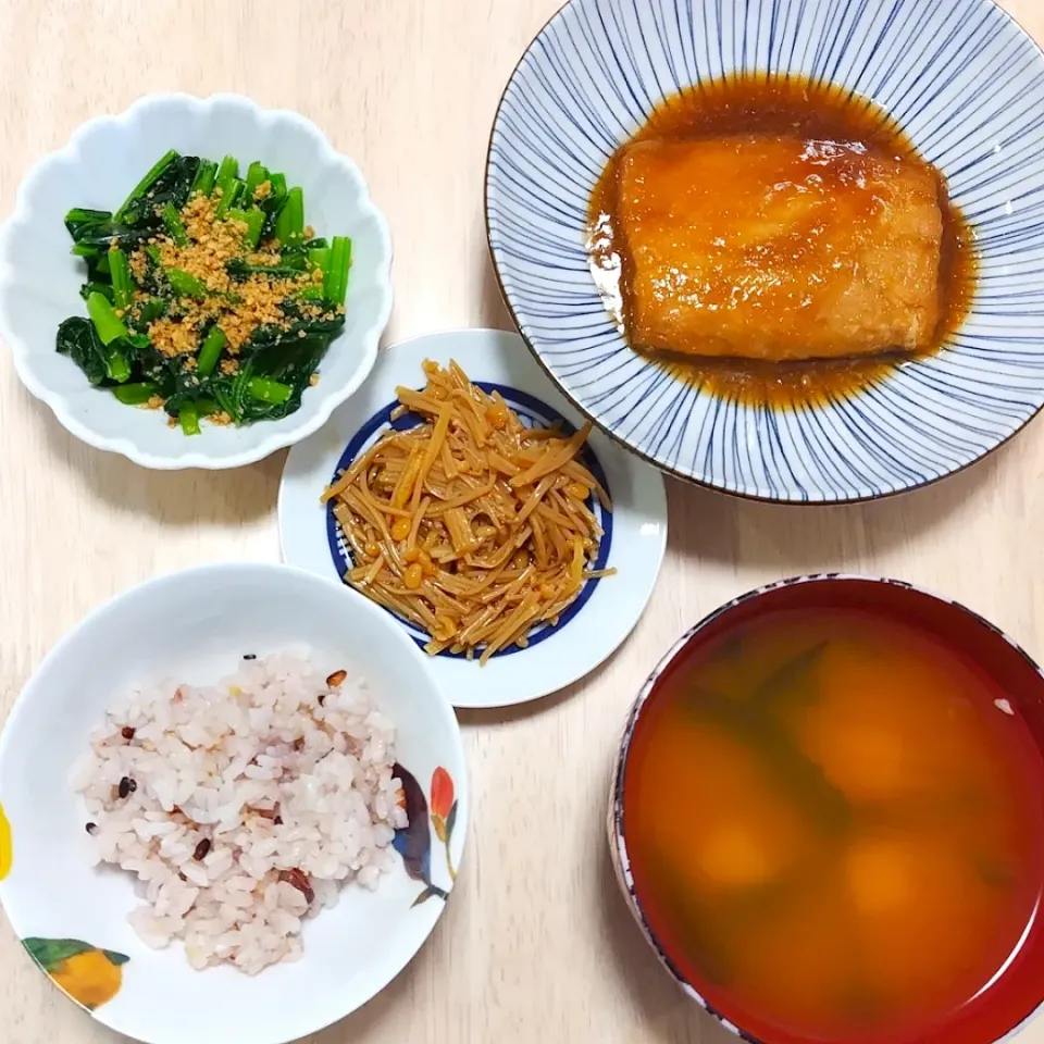 2024 0819　鯖のみぞれ煮　小松菜のおひたし　えのきと生姜のレンジ蒸し　豆腐とわかめのお味噌汁|いもこ。さん