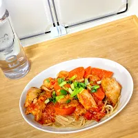 Snapdishの料理写真:初ZENB Noodle  トマト煮を掛けて| 時雨さん