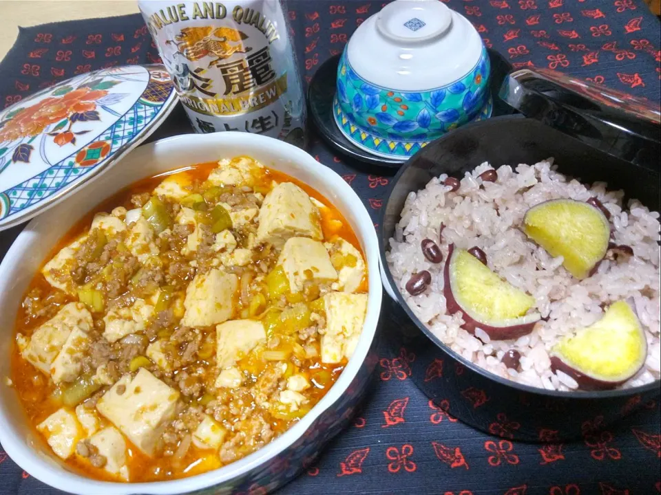 お赤飯さつまいも🍠入り。
マーボウ豆腐。|risaさん