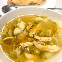 Snapdishの料理写真:Old Fashioned Italian Chicken Soup, and Homemade Flatbread| gonbenさん