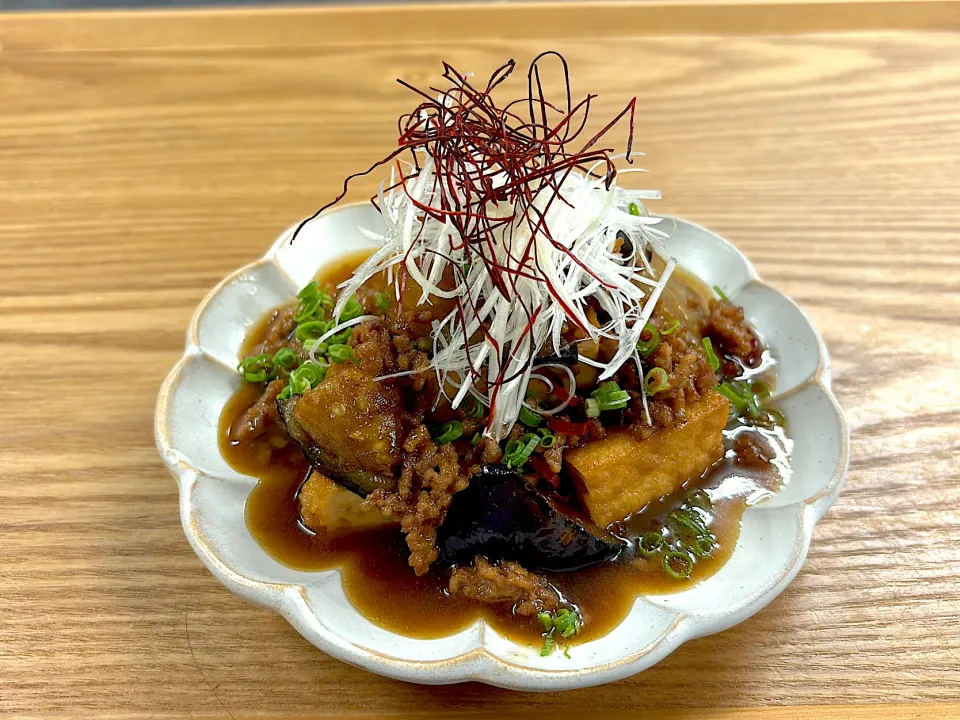 厚揚げ、ナス、ひき肉の甘辛煮|じゅんさん