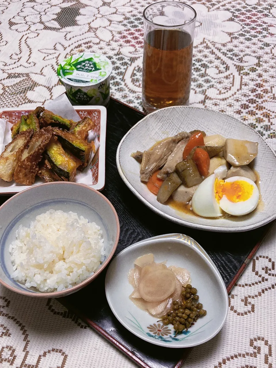 grandmaの晩ごはん☆ 今夜は筑前煮とカボチャ､ゴーヤ､ちくわの唐揚げ…頂きます|kaoriさん