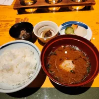 Snapdishの料理写真:牛しぐれ煮・ぬか漬け・赤出汁|テツパパさん