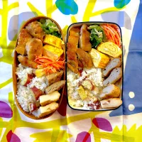 Snapdishの料理写真:鶏の照り焼きとさつまいもご飯弁当|たつや先生さん