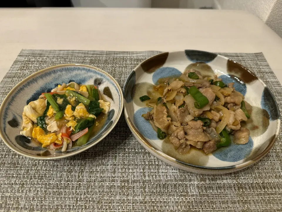 Snapdishの料理写真:豚のプルコギ風味・小松菜と卵とカニカマのあんかけ🍽️|♡さやか♡さん