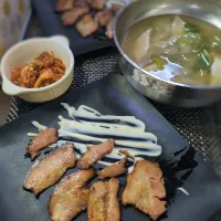 Snapdishの料理写真:水餃子汁＆焼き豚|テケテケさん