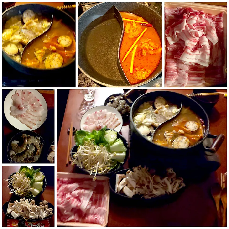 Tom Yum Goong🌶shabu‐shabu pot♨2色鍋(トムヤムクン&白出汁豆乳ベース)準備|🌈Ami🍻さん