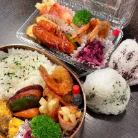 Snapdishの料理写真:エビフライとベーコンポテト弁当| 雑草シェリーさん