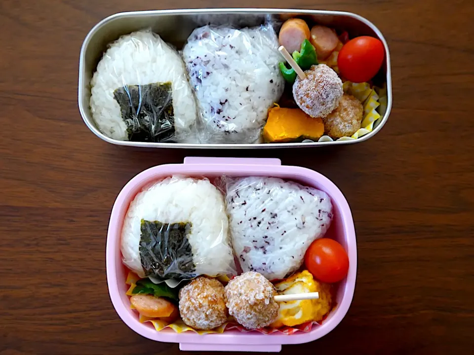 Snapdishの料理写真:幼稚園、小学校お弁当🍙今朝は久しぶりにお弁当２つ、なんだか嬉しい😊…|みーぬさん