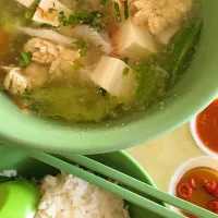 Snapdishの料理写真:Batang fish slices soup with fish roe + tofu + rice 🥰😋nice sambal 🌶|🌷lynnlicious🌷さん