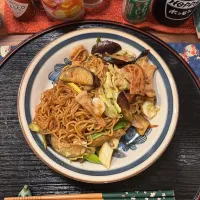 Snapdishの料理写真:豚茄子ソース焼きそば|くろさん