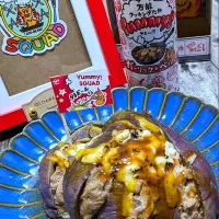 Snapdishの料理写真:レンチン♫水茄子肉サンドの炙りチーズ🔥からの〜Yummyビぃーーーム💕|ひとみんΨ(*´∀｀)Ψさん