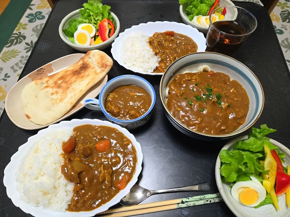 カレーライス🍛・カレーうどん・カレーとナン・サラダ🌺|chiyukiさん