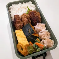 Snapdishの料理写真:味付きハンバーグ弁当🌷|きゅーさん