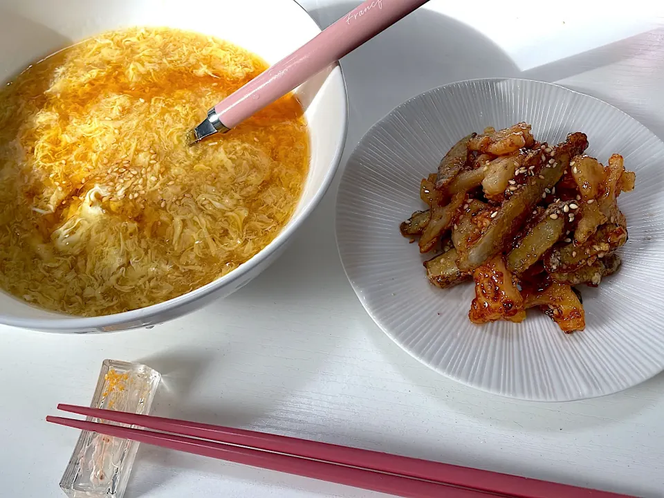 朝ごはん ゴボウとレンコンの甘辛揚げ|あまぽんずさん