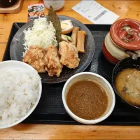 Snapdishの料理写真:つけ麺のようなからあげ定食|アクちゃんさん