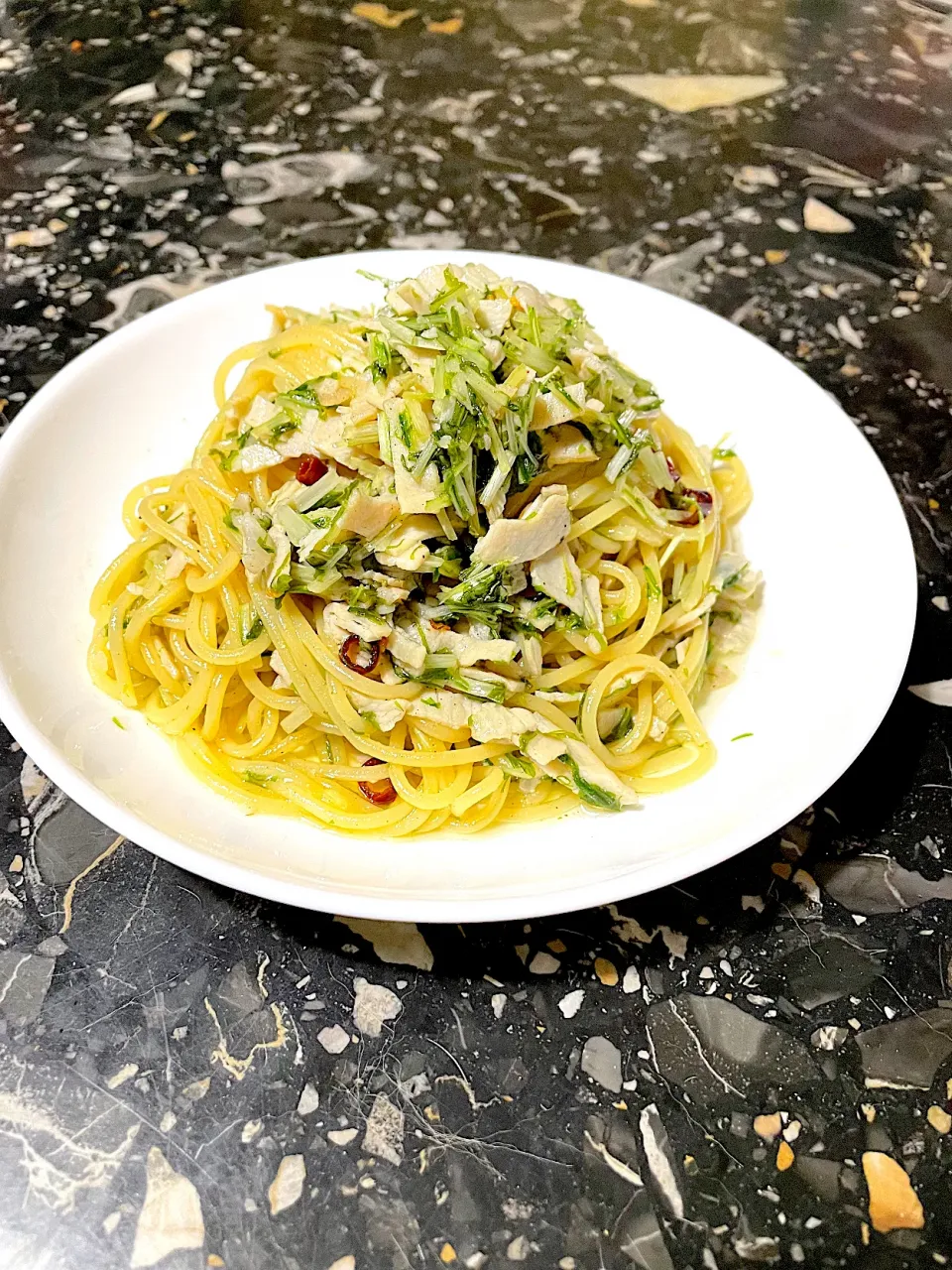 ハムと水菜のパスタ|団長さん