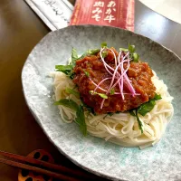 Snapdishの料理写真:肉味噌うどん【熊本の赤牛肉みそ】|ナガマンさん