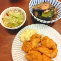 Snapdishの料理写真:チキン南蛮　キャベツと鶏のナムル　なすピーマン揚げ浸し|🍏りんご🍎さん