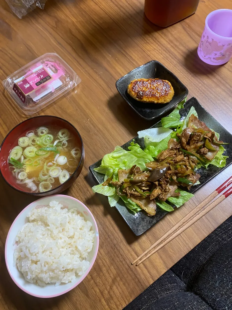 夜　豚肉焼き中華和え､鶏つくね|みちくんさん