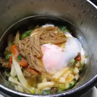 Snapdishの料理写真:なめ茸入り麻婆茄子和えうどん|darkbaronさん