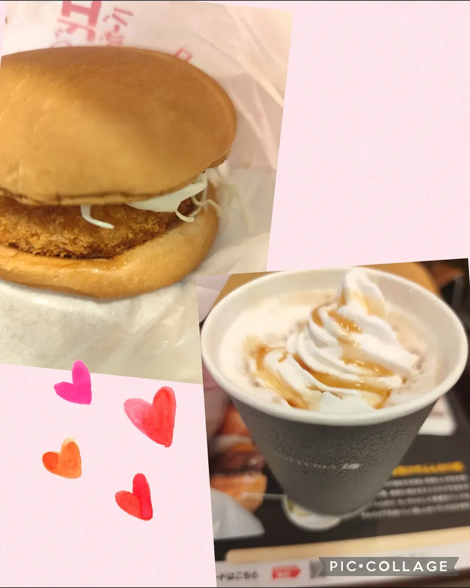 Snapdishの料理写真:マロンクリームラテ、エビバーガー🌹🥰|m.rafuさん