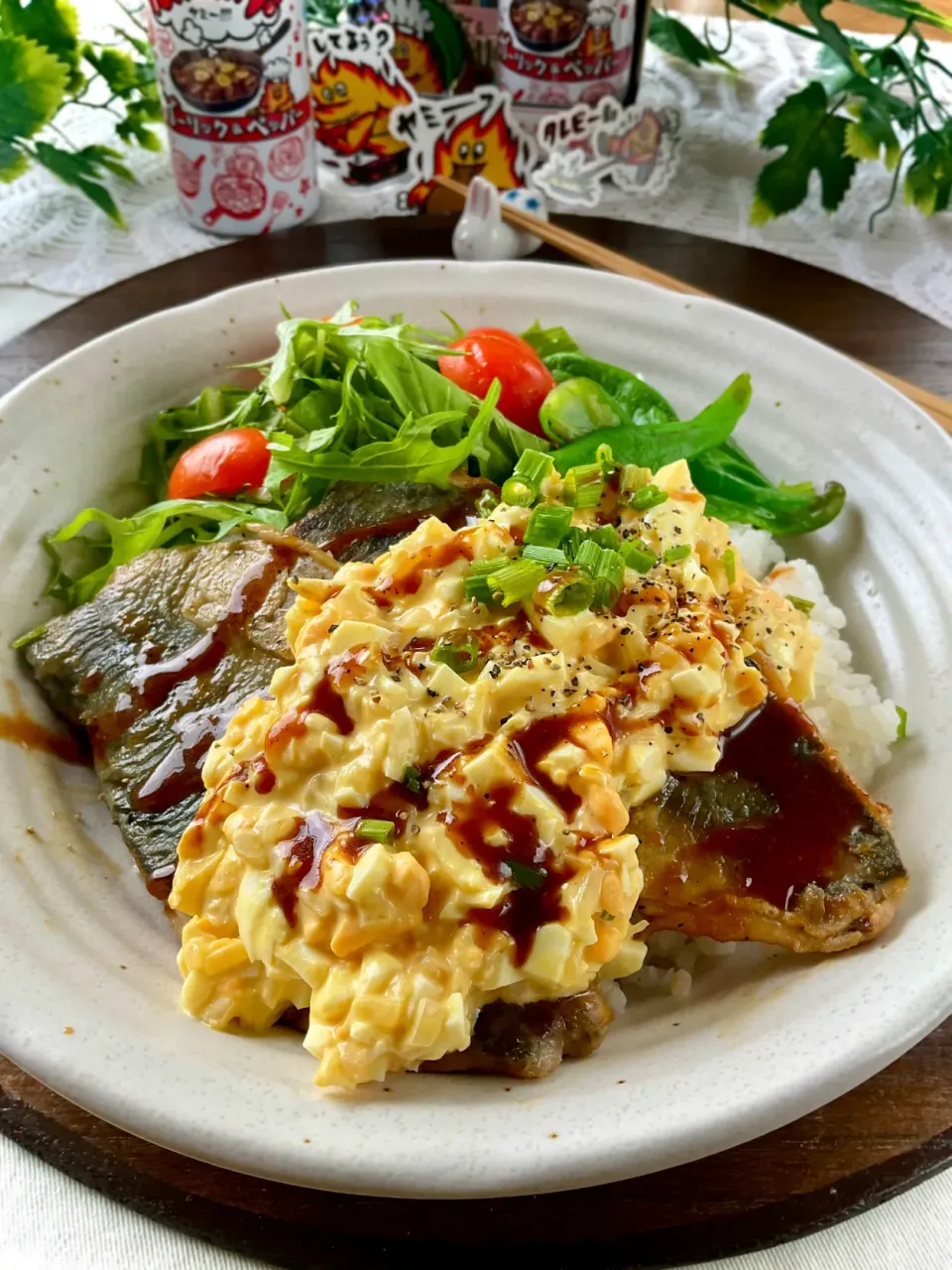 yummy!ガーリックde南蛮風アジの照り焼き丼〜yummy &タルタルソースがけ|スイーツポテトさん