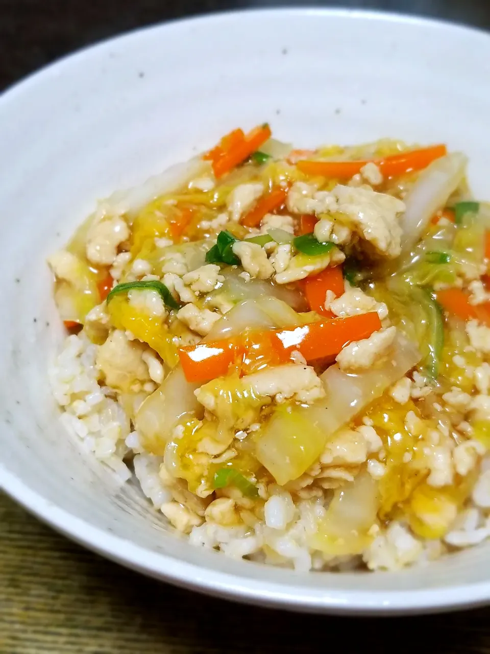 白菜と鶏ひき肉のあんかけ丼|ぱんだのままんさん