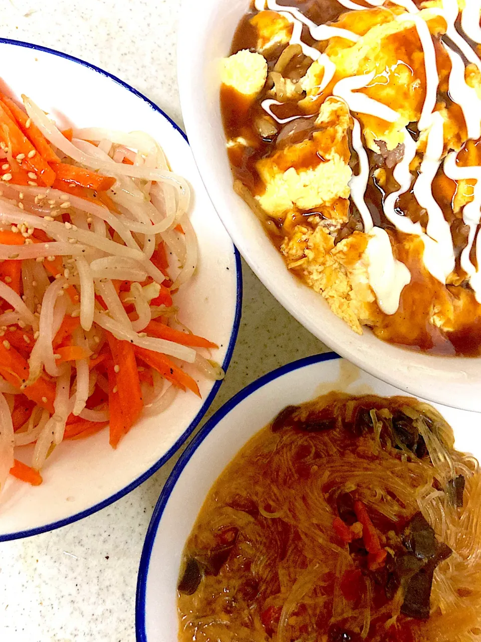 オムそば飯、麻婆春雨、マリネ|まみみさん