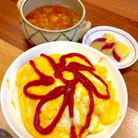 Snapdishの料理写真:オムライス　トマトスープ　さつまいもレモン煮|とゆあさん