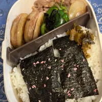 Snapdishの料理写真:生姜焼き、蓮根肉詰め、ピーマン塩昆布、海苔弁|ちあぽんさん