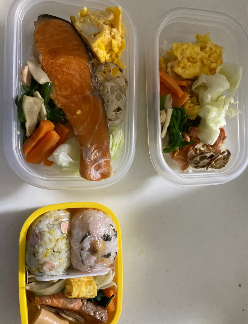 Snapdishの料理写真:娘初めての遠足弁当🌸とついでにパパとママの残り物弁当|もっつぁさん