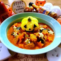 Snapdishの料理写真:YOUKIで旅するカレー🍛なるハロウィン🎃カボチャ入りバターチキンカレー|ナオミさん