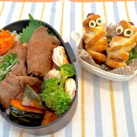 Snapdishの料理写真:1031 生姜焼き 男子高校生弁当　Happy Halloween!|Riieeさん