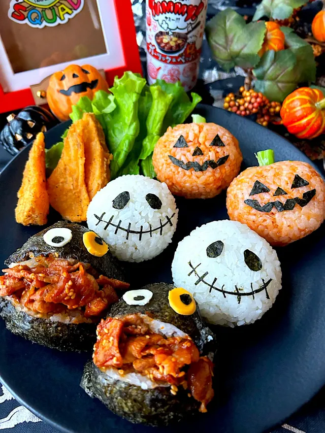 Snapdishの料理・レシピ写真:【Yummy!SQUAD】Yummy! de ハッピーハロウィンなおにぎり🎃👻💜｜ハロウィンパーティーメニューを楽しもう♪