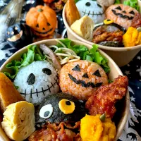 Snapdishの料理写真:ハロウィンなおにぎり弁当🎃👻💜| まなまな♡さん